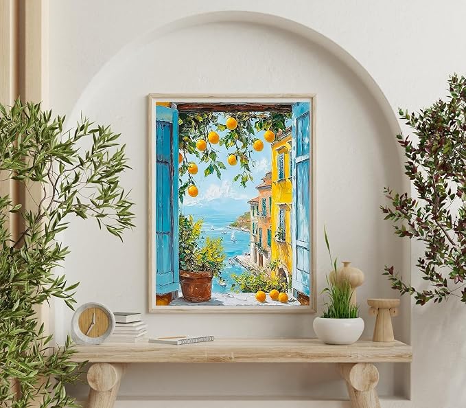 Accompany Wind Lemon Tree Diamond Art Kits for Adults, 5D Windowsill View Diamond Painting Kits for Beginners,DIY Round Full Drill Diamonds Gem Art Crafts for Home Wall Decor Gifts 12x16 Inch