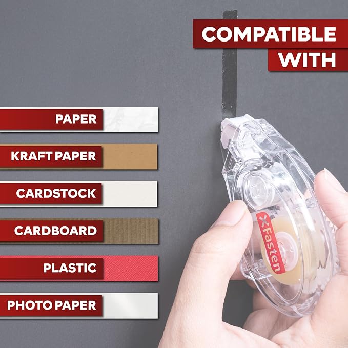 XFasten Glue Tape Roller Runner, Clear, Acid-Free, Zero-Jamming 0.3-inch x 360-inch (4-Pack, 1440-inches Total) Double Sided Gift Wrapping Tape for Scrapbooking, Journal, Photo, Card Making