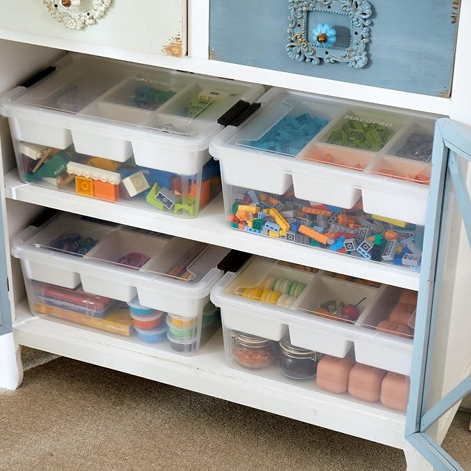 MACOPRO 17QT Clear Plastic Box Craft Storage Bin with Removable Tray & Lid | 1-pack container, art supply organizer for playdoh, sewing, beads & craft tools, space-saving stackable bins organization