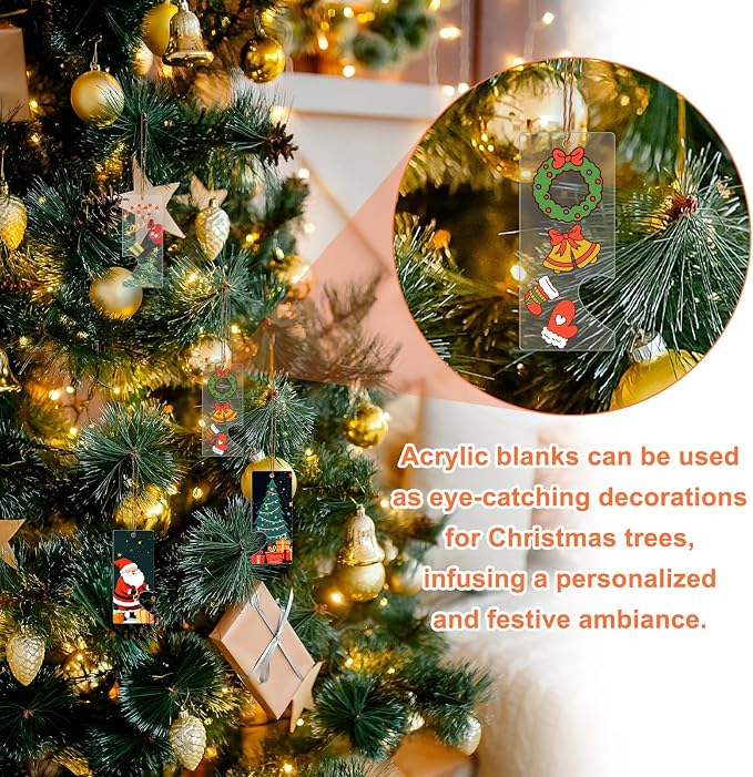 20Pcs Acrylic Christmas Ornaments Blanks Clear Acrylics Keychain Blanks Acrylic Ornament Blanks Bulk with Hole for Jewelry Making, Christmas Decor, Engraving, Painting, DIY Crafting