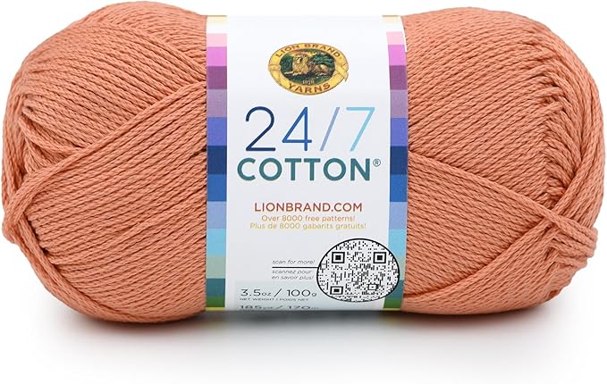 Lion Brand Yarn, 24/7 Cotton Yarn, Papaya, Orange, 1 Pack