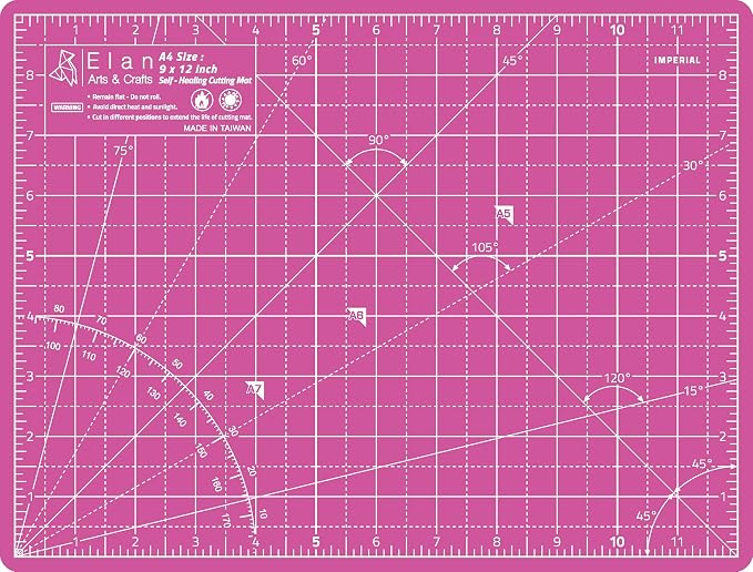 Elan Cutting Mat A4 Pink & Purple, Self Healing Cutting Mat 9x12 Inch, 5-Ply Craft Board Pink, Hobby Board for Crafts 9x12 Inch