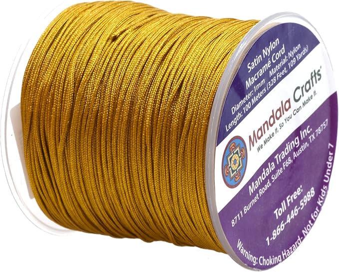 Mandala Crafts 1mm Gold Rattail Nylon Satin Cord for Jewelry Making