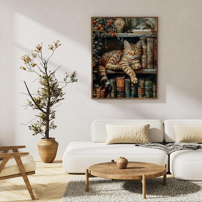 Paint by Numbers Kit for Adults, Sleeping Cat & Bookshelf, 16x20 Inch