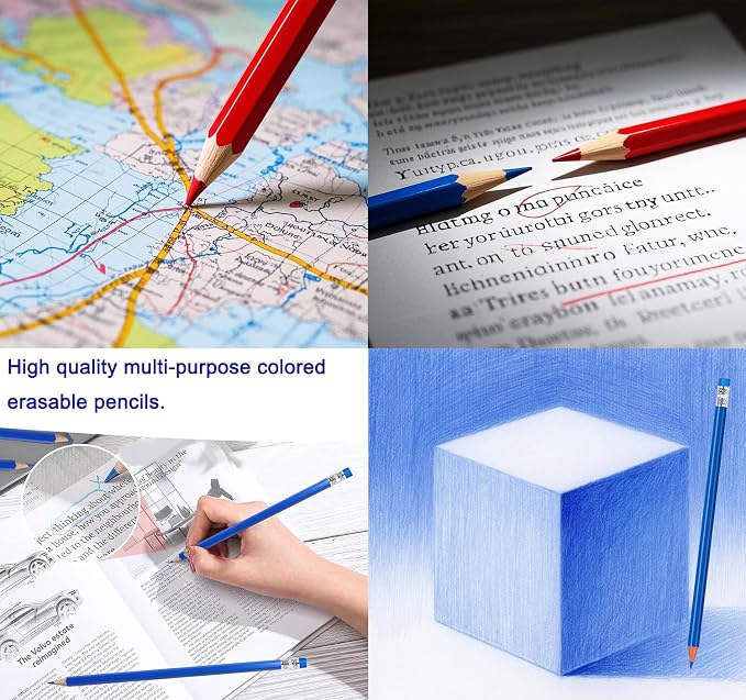 Adhere 25pcs Checking Pencils Erasable colored Pencils Pre-Sharpened #2 HB,for Checking Tests Grading,Map Coloring, editing Office Favors,including a Free sharpener. (Red 13pcs + Blue 12pcs)