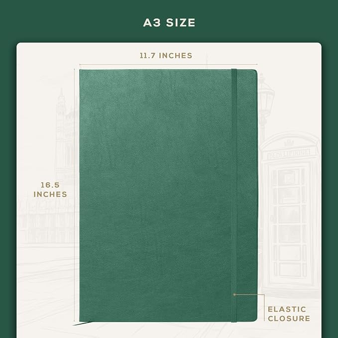 Beechmore Books A3 11.7x16.5 Mixed Media Sketchbook 160 GSM/98lb, Gift Box | Hardcover Drawing Pad with Lay-Flat Binding, Extra Large Perforated Ivory Paper for Studio Drawing & Watercolor Work