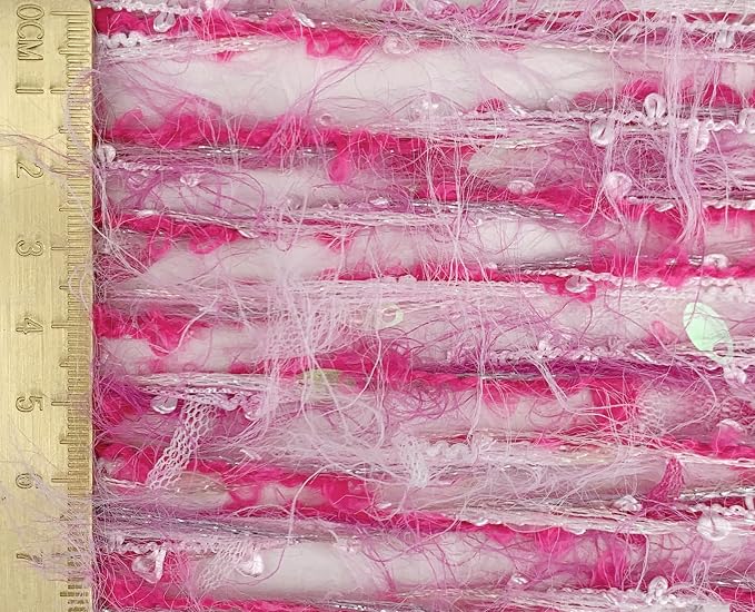 Artisanal Yarn Collection Multifiber Fancy Yarn with Iridescent Sequins for Knitting Crocheting Crafts DIY, Set of 3 Rolls (Neon Pink)