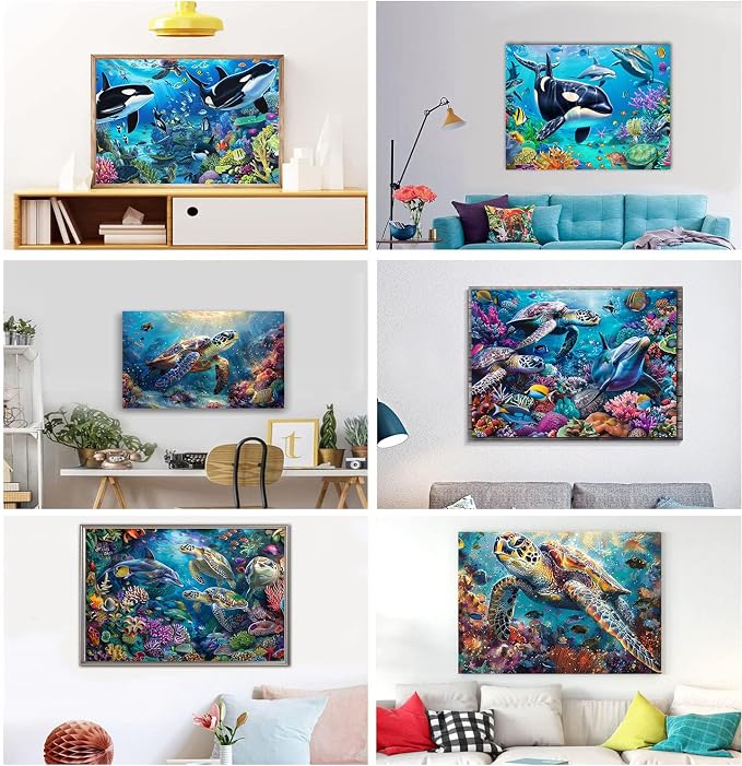DOTSOPS6 Pcs Turtle Dolphin Diamond Painting Kits Art Adults Painting Kits | Crafts DIY 5D Diamond Art Packs Kits,Full for Adults,Beginner Home Wall Decoration Gift 11.8 x 15.7 Inches
