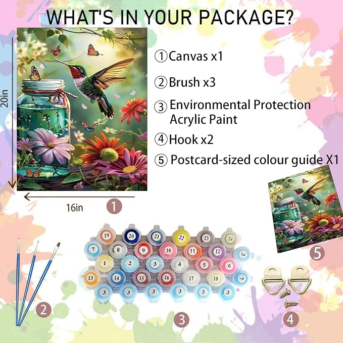 Arttoplus Hummingbird Paint by Numbers Kit for Adults Beginner 16x20 inch | Hummingbird Adult Paint by Number Kits on Canvas, DIY Oil Painting by Numbers for Gift Home Wall Decor (Without Frame)