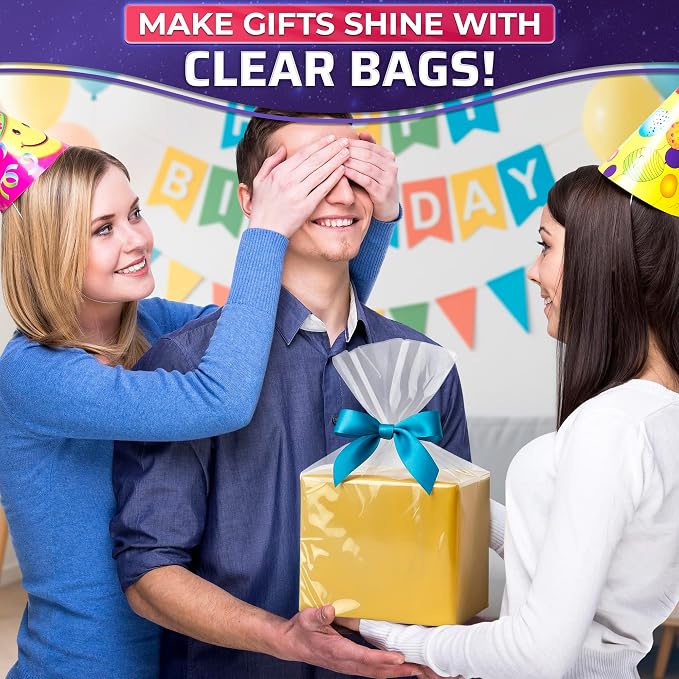 PalaYou 100 Pcs Heat Shrink Wrap Bags for Gifts, 11x18, Clear Cellophane | Large Heat Shrink Bags; Works with Heat Gun or Hair Dryer; Dust and Moisture Cover; for Books, Cosmetics, and Gift Sets