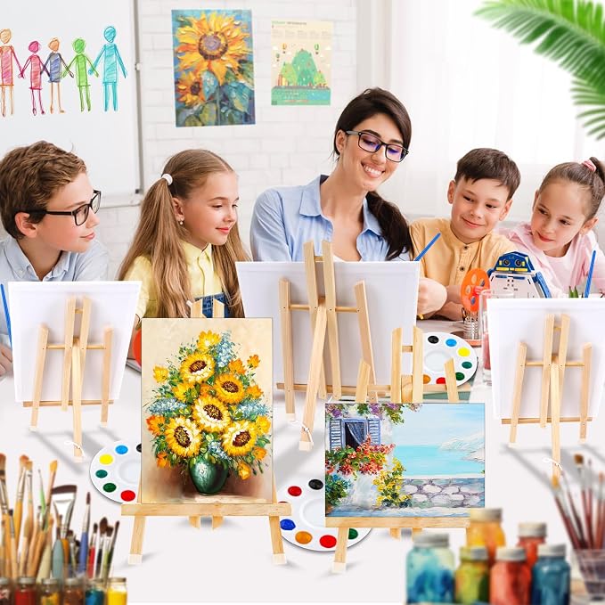 16 Pack 15 Inch Wood Easels, Easel Stand for Painting Canvases and Crafts | Tripod, Painting Party Easel, Kids Student Tabletop Easels for Painting, Portable Canvas Photo Picture Sign Holder