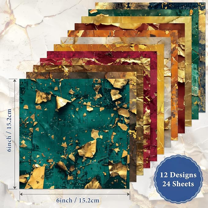 Scrapbook Paper - 24 Sheets 6"x 6" Scrapbooking Vintage Patterned Decorative Decoupage Paper Supplies for DIY Crafts Photo Album Cardmaking