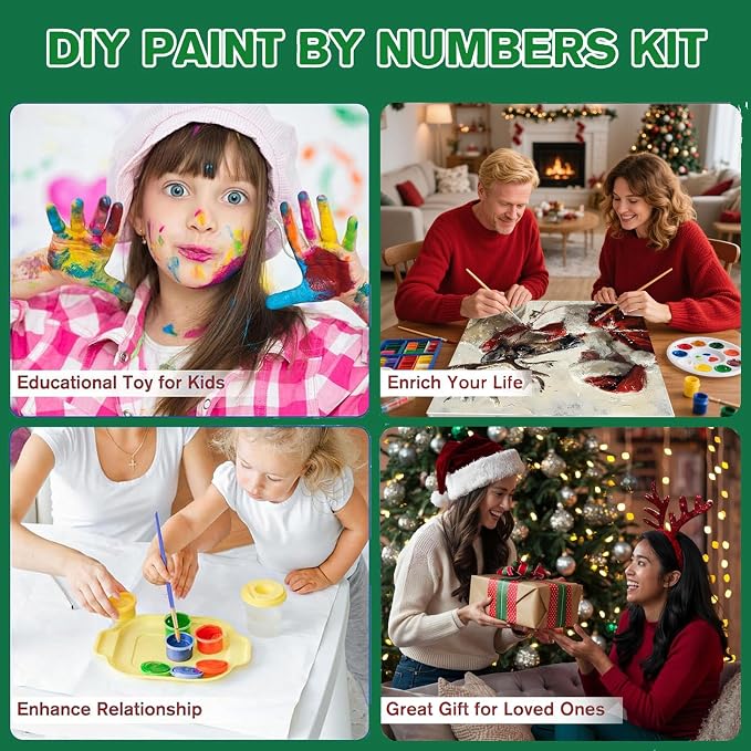 cviokrdu Christmas Paint by Numbers Kit for Adults - Santa Claus Adult Paint by Number Kits on Canvas, DIY Christmas Elk Oil Painting for Gift Home Wall Decor (16x16inch)