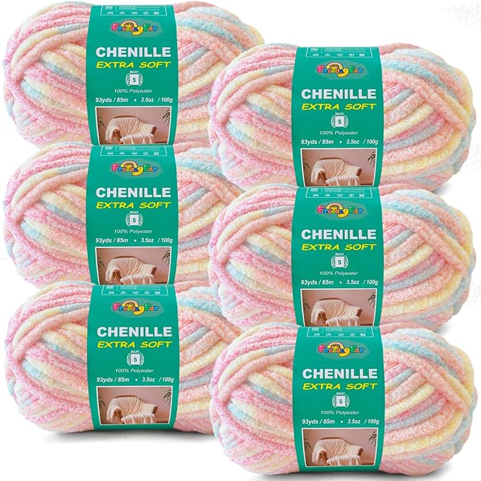 Super Soft Velvet Chenille Yarn for Crocheting and Knitting-Easy to Crochet-Bulky, 3.5oz/93yds of Each Skein-Chunky Plush Yarn for Hand Craft Blanket Ammigurumi DIY (Pastel Rainbow, 6 Pack)