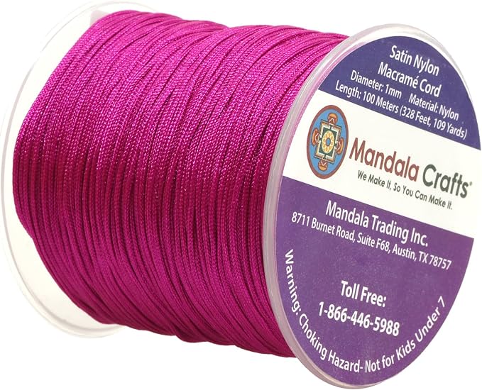 Mandala Crafts 1mm Hot Pink Rattail Nylon Satin Cord for Jewelry Making