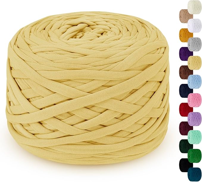 285g T Shirt Yarn for Crocheting 109 Yards Elastic Ribbon Thick Crochet Fabric Knitting T-Shirt Yarn for Crochet Bag, Blanket, Basket, DIY Projects, Home Decor (Yellow)