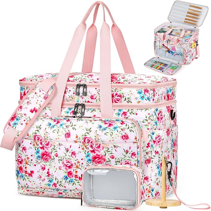 Crochet Organizer Bag with Yarn Holder, Large Yarn Storage for Accessories