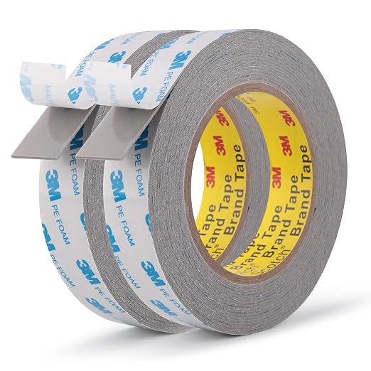 3M Double Sided Tape, 1" x 18Ft Foam Tape, 1600TG, Grey, 2 Pack