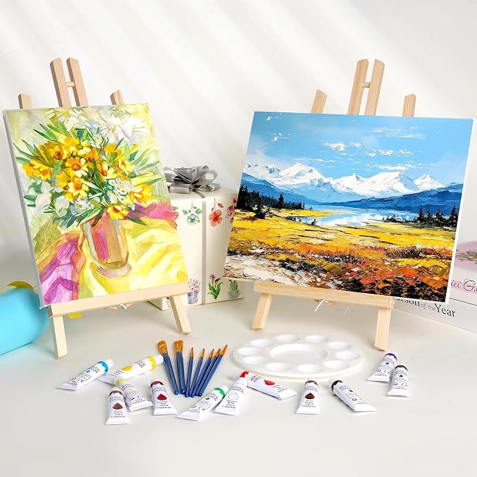 ESRICH 6 PCS 16in Wood Easels, Tabletop Easel for Painting Party | Paint Easel for Display Canvas, Photos, Display Tripod Holder Stand for Students Kids