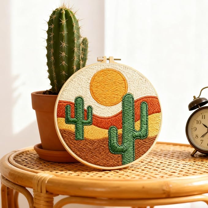 BEUNITONE 6 Set Bohemian Starter Embroidery Kit with Pre-Stamped Pattern