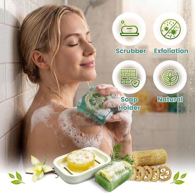 PIUH Loofah Soap Making Kit for Adults Making Handmade Loofah Soaps | 2 lbs Aloe & Glycerin Soap Base, 4 Essential Oils and 4 Dyes, 2 Silicone Molds, Complete Craft Tools & Packaging Supplies