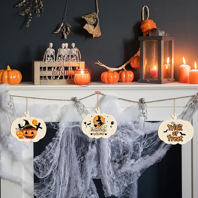 Large Size 7inch Wooden Halloween Thanksgiving Ornaments to Paint,Pumpkin Cutouts Unfinished DIY Blank Unfinished Pumpkin Wood Discs Ornament for Crafts Hanging Autumn Decorations 10PCS