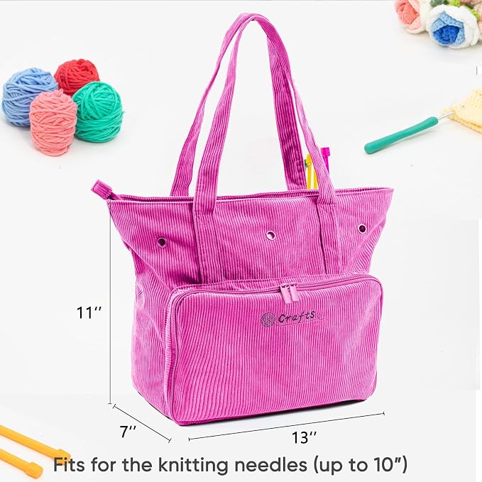 MYBAGZING Large Crochet Bag & Tote, Corduroy Yarn Organizer for Crocheting, Yarn Storage Bag for Hooks and Accessories, Knitting Tote for Crochet Lovers, Mother’s Day Gift