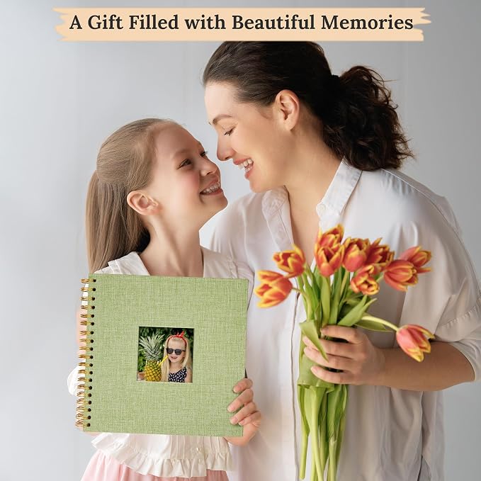 12"x12" Scrapbook Photo Album Linen Cover 40 Sheets 80 Pages White Paper | GrassGreen Hardcover Kraft White Pages Memory Book, for Travel Wedding Guest Book Christmas Baby Fits 4x6 & Instant Photos