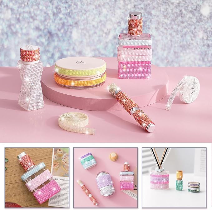 16-Yard Bedazzling Strips, 16-Rolls Rhinestone Ribbon Self Adhesives, 16 Colors Bedazzling Kit, Rhinestones for Crafting, Rhinestone Strips for DIY Craft