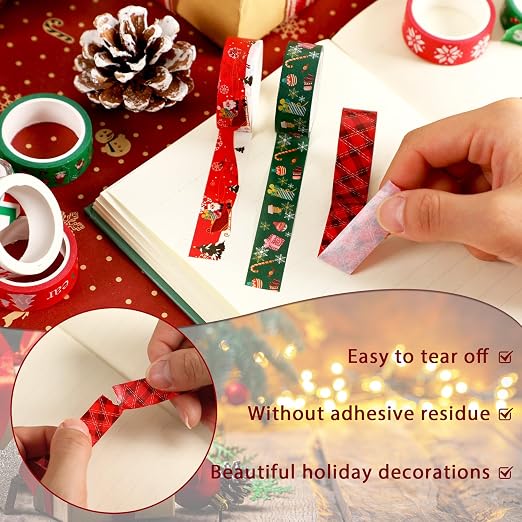 SANNIX 12 Rolls Christmas Washi Tapes 15mm Wide Christmas Tree Snowflakes