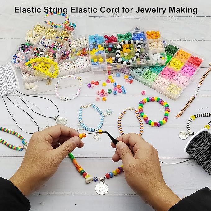 LUSTEMBER Stretchy String for Bracelets, 2 Rolls 1 mm Sturdy Elastic String Elastic Cord for Jewelry Making, Necklaces, Beading (Black)