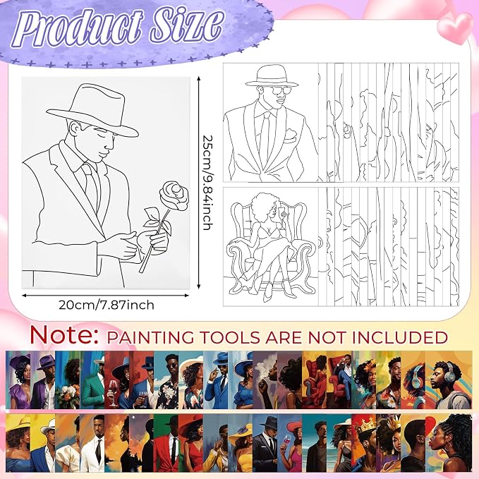 Harloon 36 Pcs 8 x 10 Inch Pre Drawn Canvas for Painting Afro Queen Pre Stretched Canvas Painting for Adults Sip and Paint Party Supplies Favor