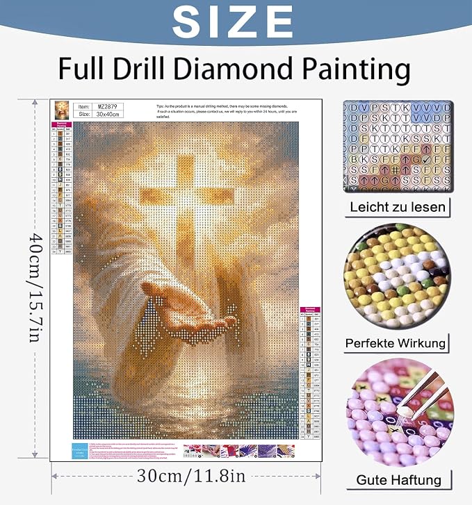 Benjenes Jesus Diamond Art Kits for Adults, Cross Diamond Painting