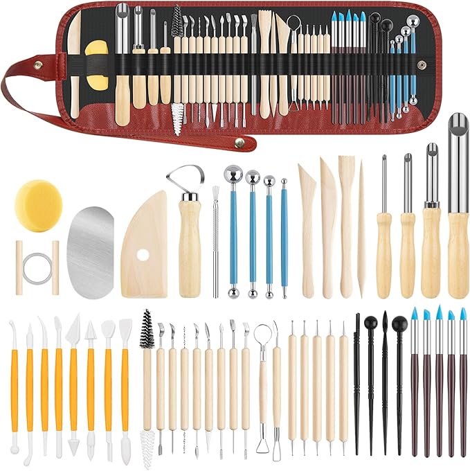 UUSYCUN 52PCS Pottery Tools for Sculpting, Ceramics Clay Tools for Pottery Kiln, Pottery Wheel, Trimming, Carving, Modeling, Beginners, Polymer Clay, Air Dry Clay, Pros, Adults, Crafting Supplies