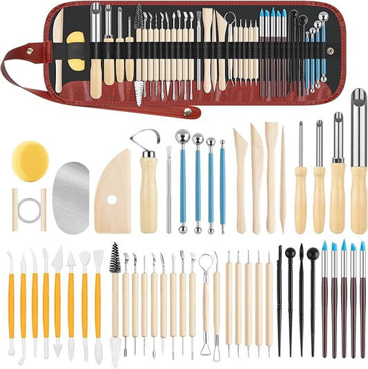 UUSYCUN 52PCS Pottery Tools for Sculpting, Ceramics Clay Tools for Pottery Kiln, Pottery Wheel, Trimming, Carving, Modeling, Beginners, Polymer Clay, Air Dry Clay, Pros, Adults, Crafting Supplies