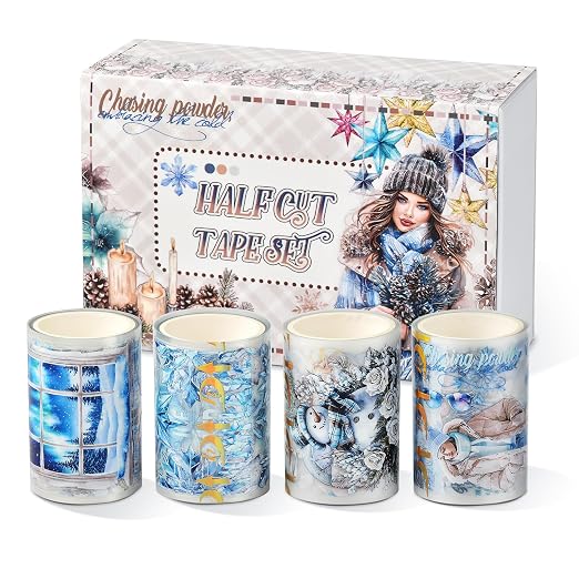 Snycler Pre-Cut PET Washi Tapes- 4 Rolls Blue Snowflake