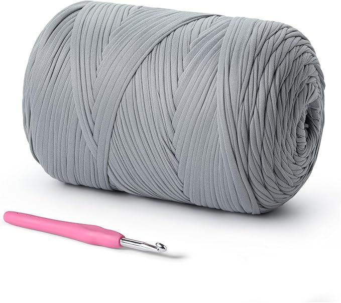 800g T-Shirt Crochet Yarn for Crocheting Crafts/Bags/Basket/Coaster,Hand Knitting Tshirt Yarn for Crochet,228yds T Shirt Yarns with High Elastic Thick Yarns Polyester Fabric (Light Gray)