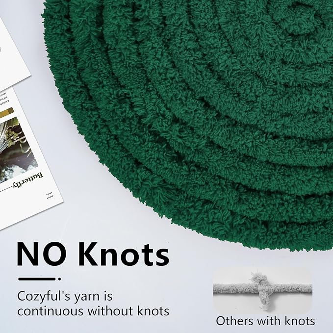 Cozyful Chunky Yarn for Hand Knitting - #10 Chunky Chenille Yarn, Jumbo Big Thick Chunky Yarns for Crocheting, Super Bulky Chunky Knit Blanket Yarns, 8 Skein (22 yds 8 oz Each Skein), Forest Green