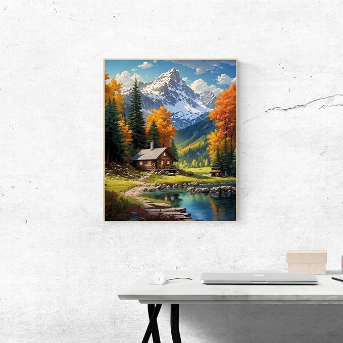 ldazao Mountain Paint By Numbers Kit for Adults Beginner with Frame Wooden Easel Cabin Adult Paint By Number Kits On Canvas for Gift Home Wall Decor 16x20 Inch