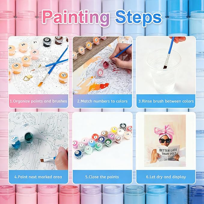 Gemozaic Fashion Woman Paint by Numbers Kit for Adults Beginners, Unframed | Pink Bow Easy Paint by Number for Adult, Elegant Lady DIY Acrylic Painting by Number for Home, Wall Decor, Gift, 12 x 16 IN