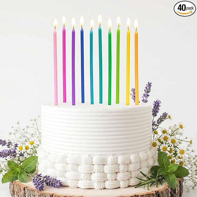 PHD CAKE 40-Count Rainbow Long Thin Birthday Candles, Cake Candles, Birthday Parties, Wedding Decorations, Party Candles