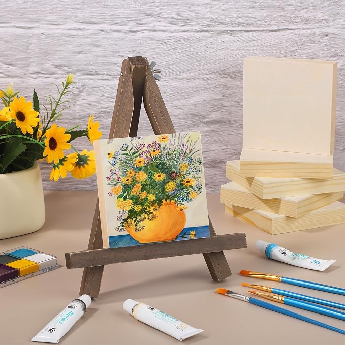 Aodaer 32 Pack Wood Panels 4 x 4 Inch Wooden Panels Canvas Unfinished Craft Wood Boards Panel for Art Crafts Acrylic and Oil Painting Pouring DIY Projects
