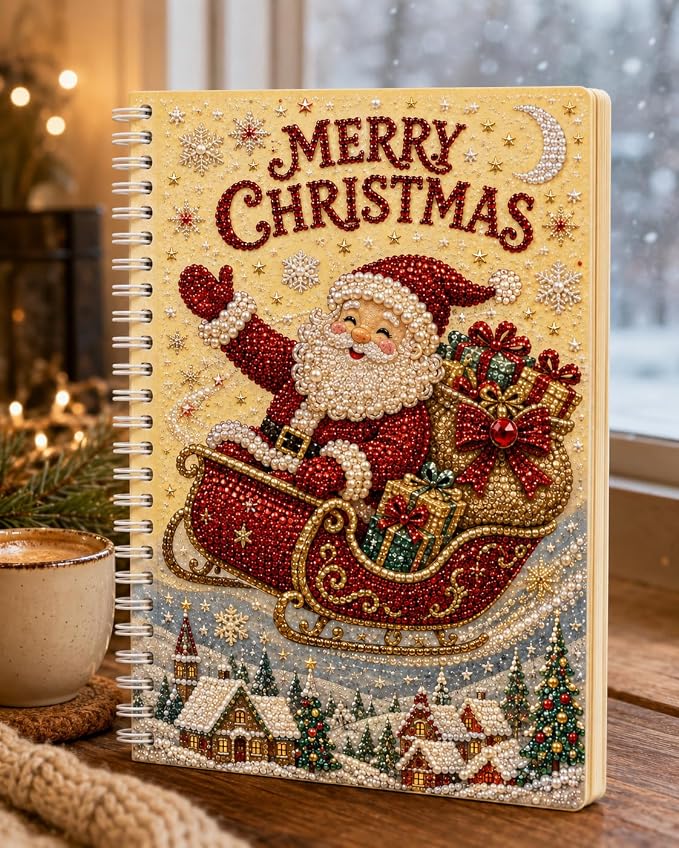 100 Pages DIY Christmas Pearl Diamond Art Painting Notebook，Style D