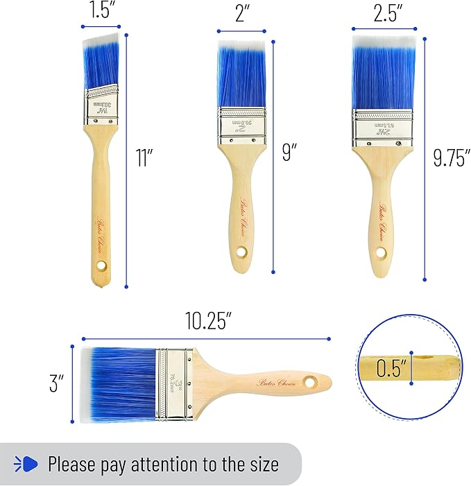 Bates 4 Pack Professional Paint Brush Set - Treated Wood Handle, Small & Stain Brushes