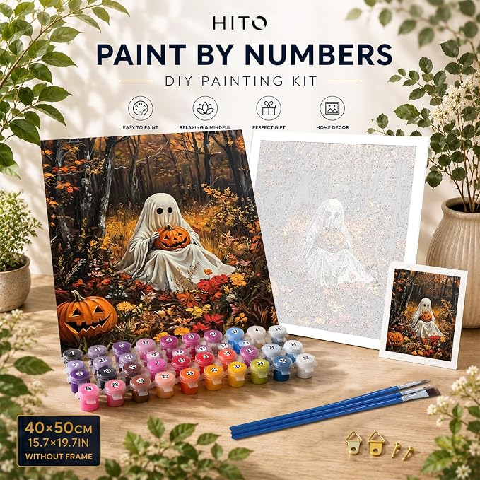 HITO Halloween Paint by Numbers Kit for Adults Ghost 16x20 Inch Frameless | Ghost Number Painting for Adults DIY Acrylic Oil Easy Painting by Numbers for Home Wall Decor