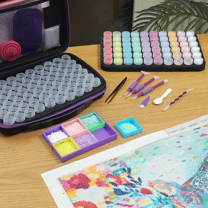 Douorgan Diamond Painting Storage Containers Accessories and Tools Portable Diamond Painting Organizer Shockproof Diamond Art Storage Case Jewelry Beads Storage Box (120 Mini Jars)