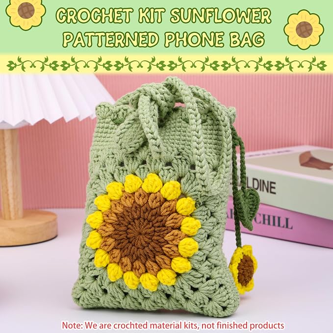 Fedmut Crochet Kit for Beginners, Sunflower Phonebag Crochet Kit for Adults