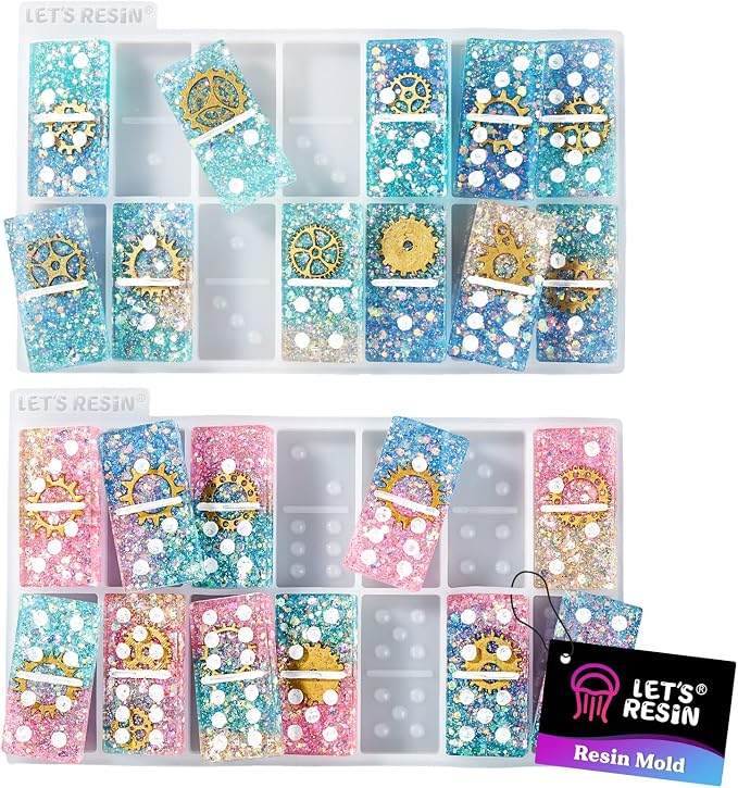 LET'S RESIN Resin Molds, Double 6 Domino Epoxy Mold Standard Size, Glossy Molds for Resin Casting, Silicone Molds for Epoxy Resin, UV Resina,Shiny & No Scratches & Durable