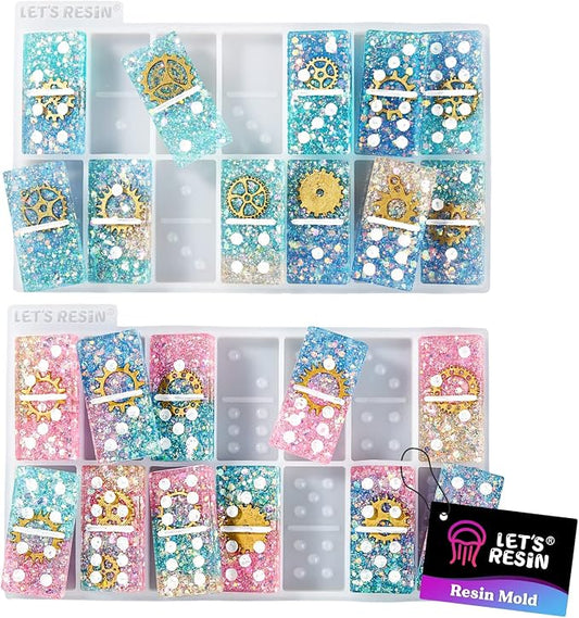 LET'S RESIN Resin Molds, Double 6 Domino Epoxy Mold Standard Size, Glossy Molds for Resin Casting, Silicone Molds for Epoxy Resin, UV Resina,Shiny & No Scratches & Durable
