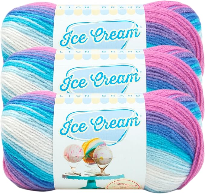 Lion Brand Yarn, Ice Cream Crochet Yarn, Moon Mist, Multicolor, 3 Pack